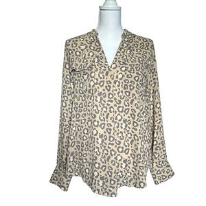 A New Day Cream Animal Print Relaxed Long Sleeve Blouse
